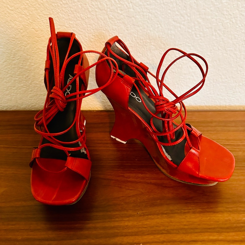 Aldo Women's Red Lace-Up Wedges